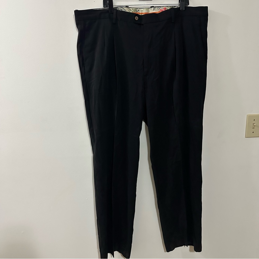 Tommy Bahama Mens Black‎ 90% Silk Pleated Relaxed Dress Trouser Pants Sz 40 X 32